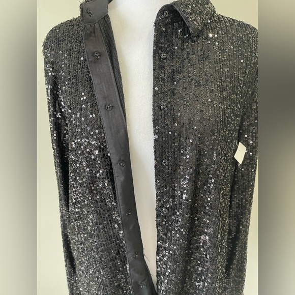 Halogen Women’s Sequin Long Sleeve Black Shirt Size Large New with tag - Picture 10 of 14